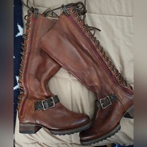 Brown Leather Lace-Up Boots